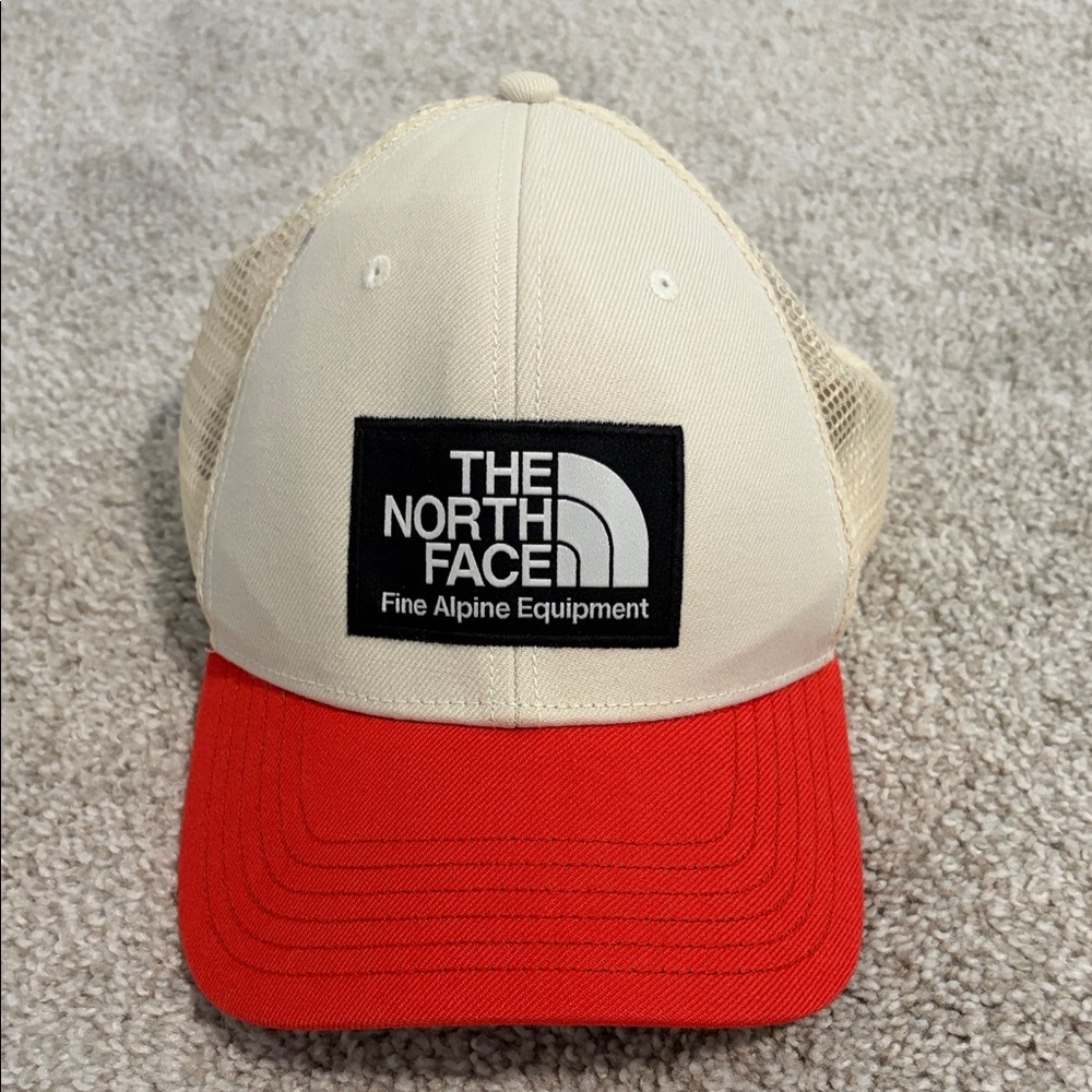 The North Face Red and Cream Trucker Hat